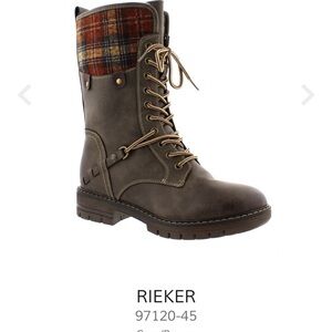 Rieker Gray and Plaid Lace-Up Boots Size 37 UK